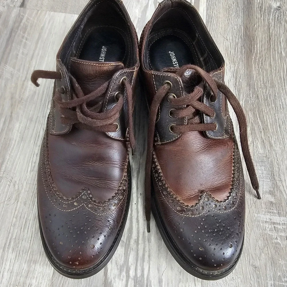 Johnston & Murphy Mens Brown Leather Wingtip Brogue Oxford Dress‎ Shoes Two Tone